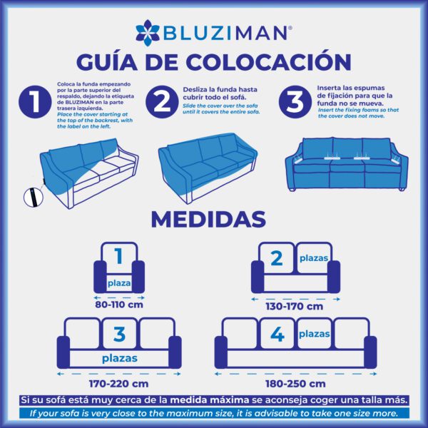 BLUZIMAN® Funda Sofa 2 Plazas Ajustable Hecha en España 100%, Fundas Sofá Elastica De Calidad, Cubre Capa Sofá 2 Lugares Cobertor Sofa Cover - Imagen 7