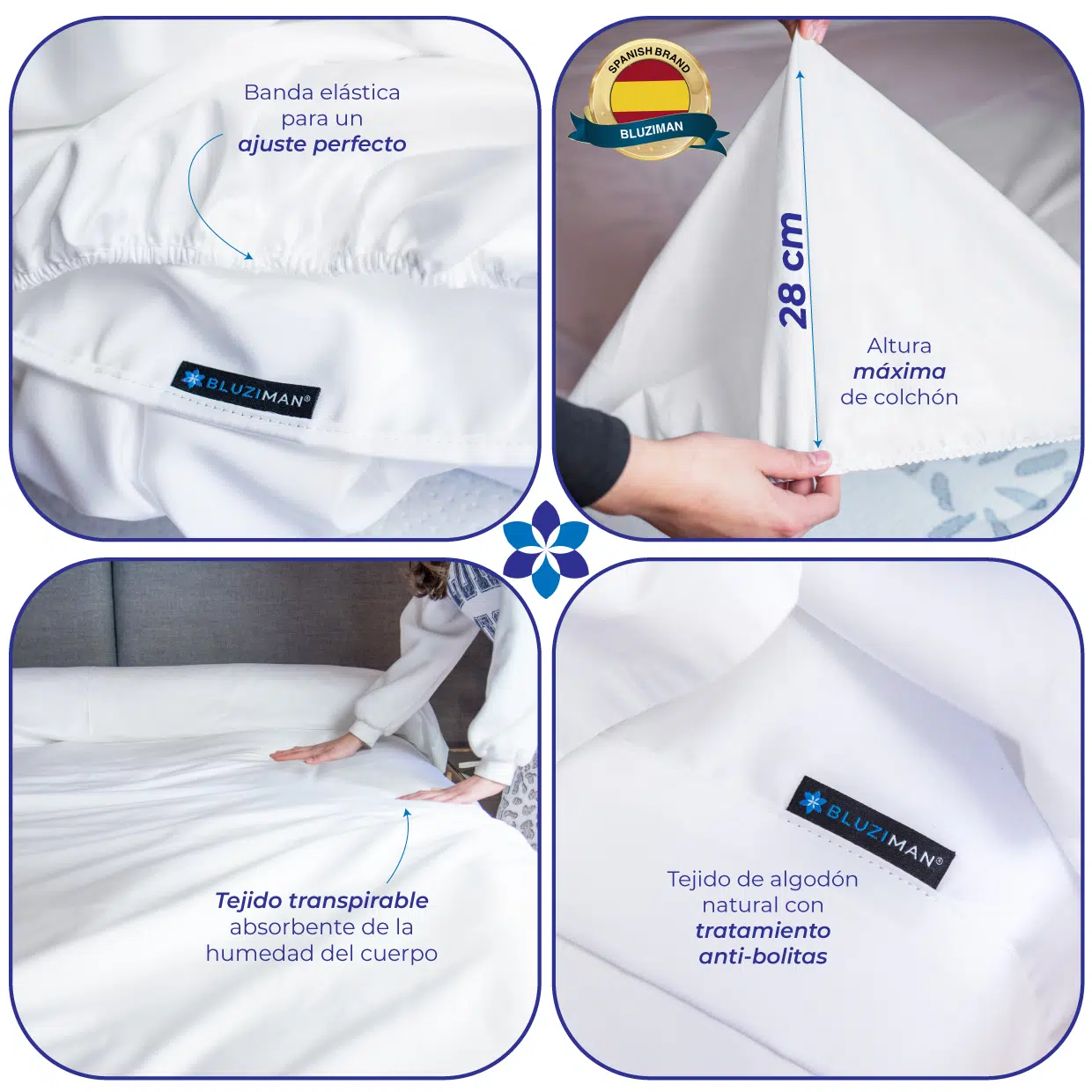 BLUZIMAN® - Juego Sabanas Premium Hecho a Mano en España, Lujoso Satén 400 Hilos, 100% Algodon Natural Egipcio, Incluye Sábana Bajera Ajustable, Sabana Encimera, 1 Funda Almohada - Imagen 4
