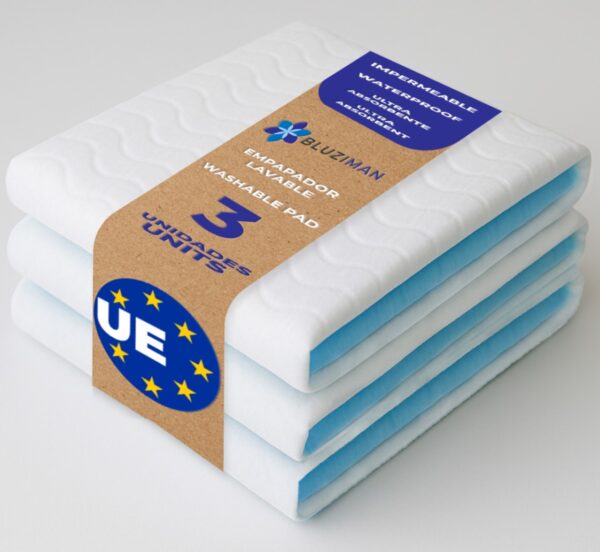BLUZIMAN® Empapadores Cama Adultos, Empapadores Bebe Lavables Hecho en España, Protector Cama Certificado Oeko Tex Capa Seguridad Impermeable, Salvacamas Súper Absorbentes (Pack de 3)