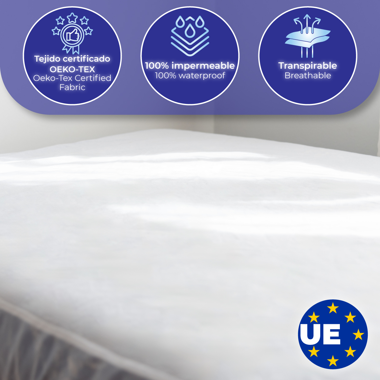 BLUZIMAN® Protector Colchon, Cubre Colchon Impermeable 100% Algodón Fabricado en España, Altura hasta 35cm, Protector de Colchon Anti Acaros, Funda Colchon, Mattress Protector - Imagen 5